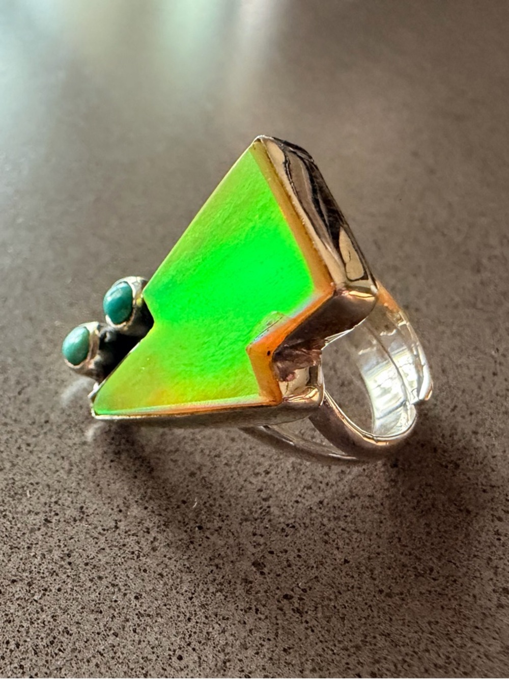 Turquoise & Opal Lightning Bolt Ring | Adjustable Size 6-9 | Festival Style New - Picture 2 of 4